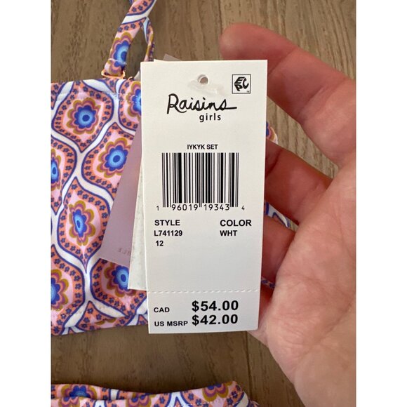 Raisins Girls Two-Piece Bikini Set With Removable Cups Size 12 Multicolor Geomet - Picture 2 of 4